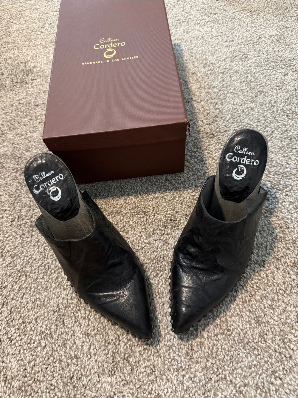COCLICO Black Pointed Leather Slip-On Mules